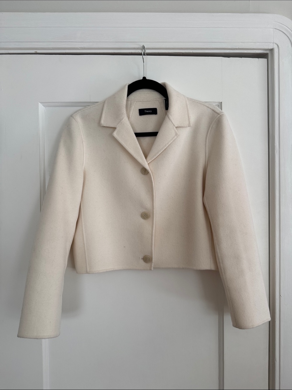 Theory Cream Cropped Wool Blazer